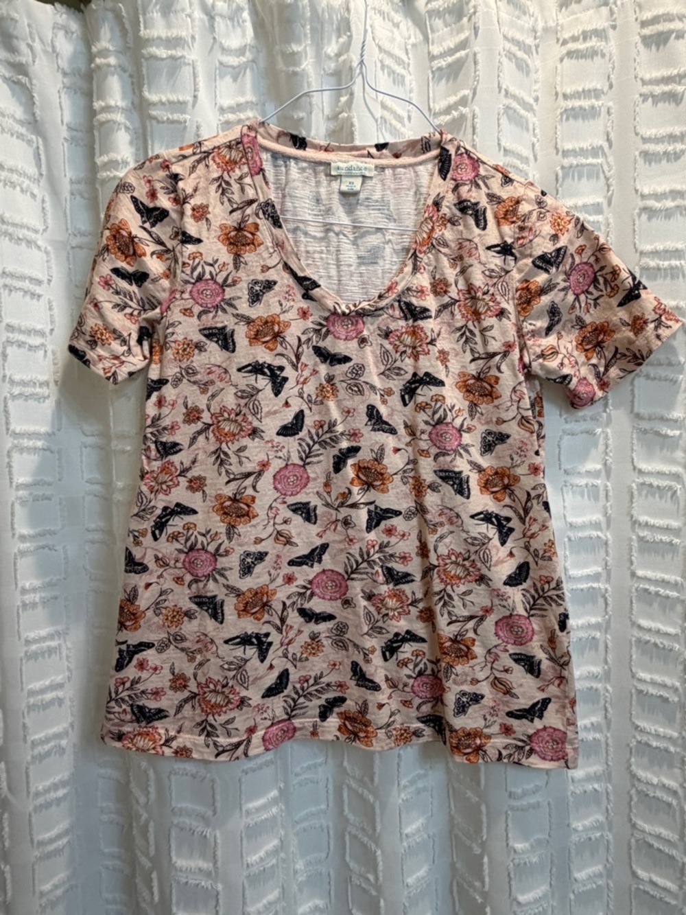 Sundance Pink Floral & Butterfly V-Neck Tee
